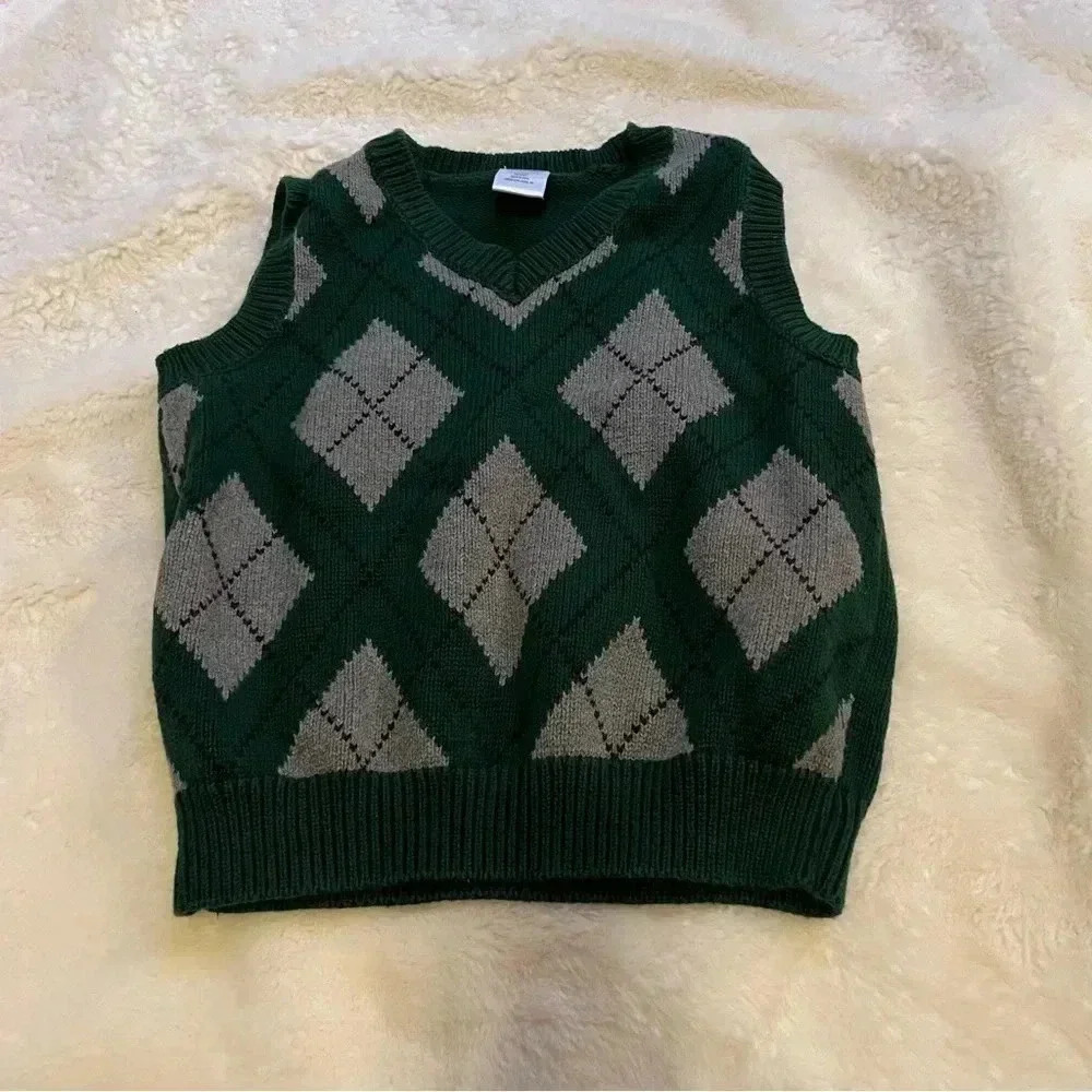 Gymboree 100% cotton‎ XS green and gray sweater vest